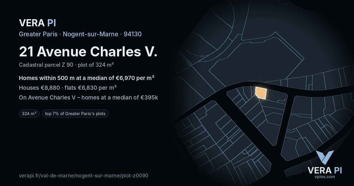 21 Avenue Charles V, Nogent-sur-Marne at night – the plot lit, the parcels around coloured by the prices near them