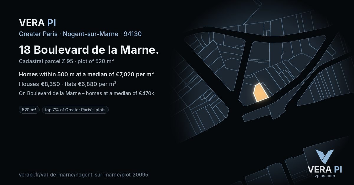 18 Boulevard de la Marne, Nogent-sur-Marne at night – the plot lit, the parcels around coloured by the prices near them