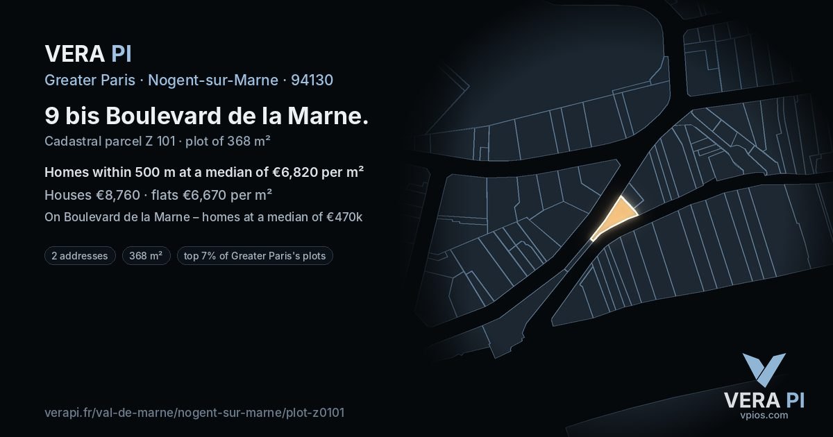 9 bis Boulevard de la Marne, Nogent-sur-Marne at night – the plot lit, the parcels around coloured by the prices near them