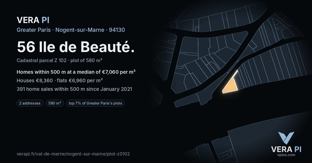 56 Ile de Beauté, Nogent-sur-Marne at night – the plot lit, the parcels around coloured by the prices near them