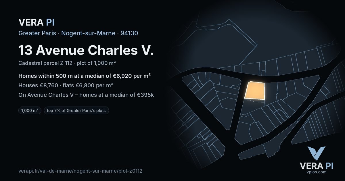 13 Avenue Charles V, Nogent-sur-Marne at night – the plot lit, the parcels around coloured by the prices near them