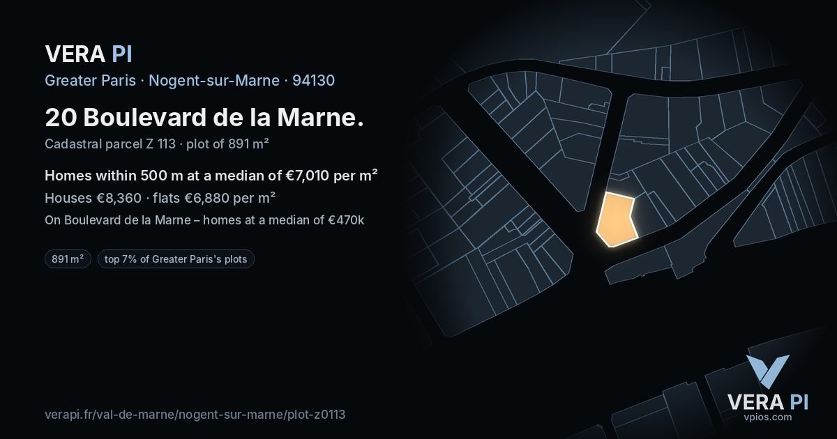 20 Boulevard de la Marne, Nogent-sur-Marne at night – the plot lit, the parcels around coloured by the prices near them