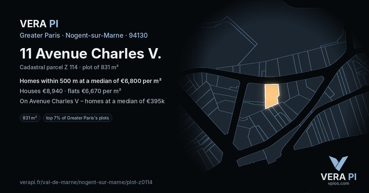 11 Avenue Charles V, Nogent-sur-Marne at night – the plot lit, the parcels around coloured by the prices near them