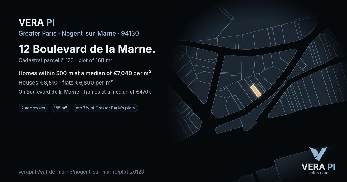 12 Boulevard de la Marne, Nogent-sur-Marne at night – the plot lit, the parcels around coloured by the prices near them