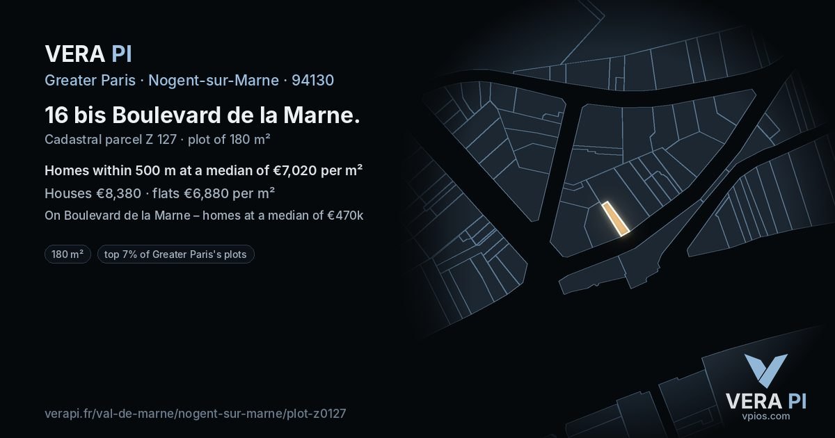 16 bis Boulevard de la Marne, Nogent-sur-Marne at night – the plot lit, the parcels around coloured by the prices near them