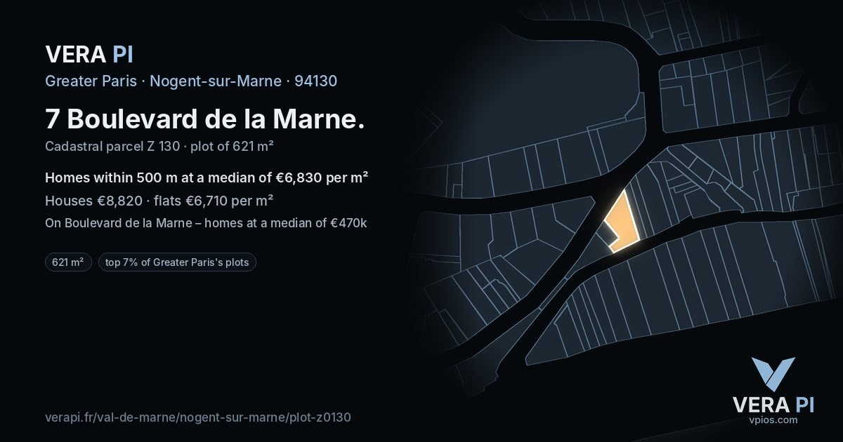 7 Boulevard de la Marne, Nogent-sur-Marne at night – the plot lit, the parcels around coloured by the prices near them