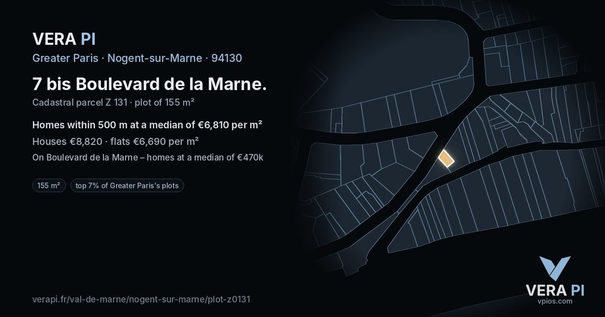 7 bis Boulevard de la Marne, Nogent-sur-Marne at night – the plot lit, the parcels around coloured by the prices near them