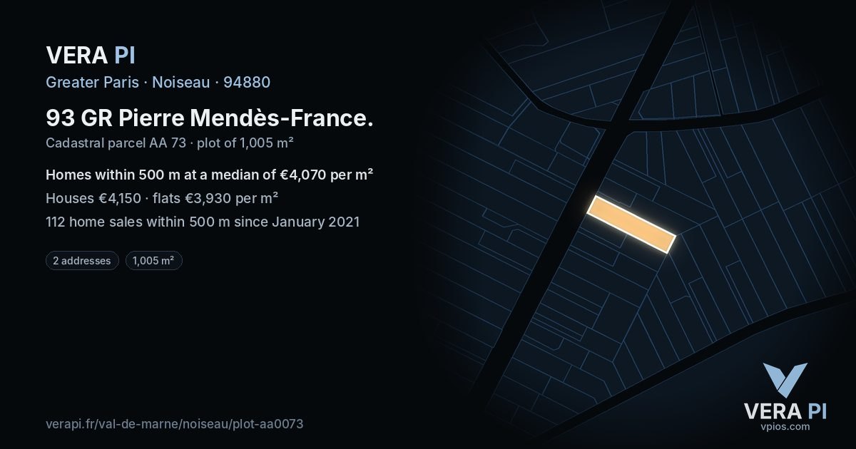 93 GR Pierre Mendès-France, Noiseau at night – the plot lit, the parcels around coloured by the prices near them