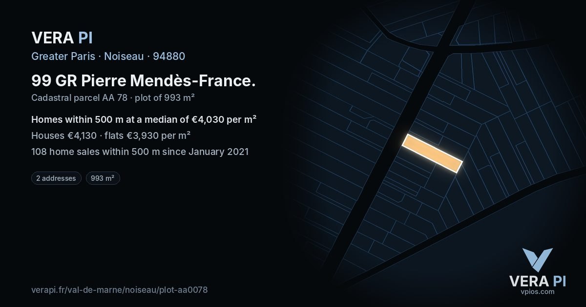 99 GR Pierre Mendès-France, Noiseau at night – the plot lit, the parcels around coloured by the prices near them