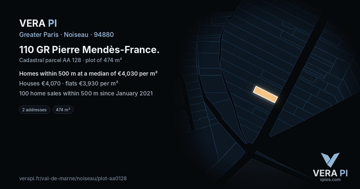 110 GR Pierre Mendès-France, Noiseau at night – the plot lit, the parcels around coloured by the prices near them