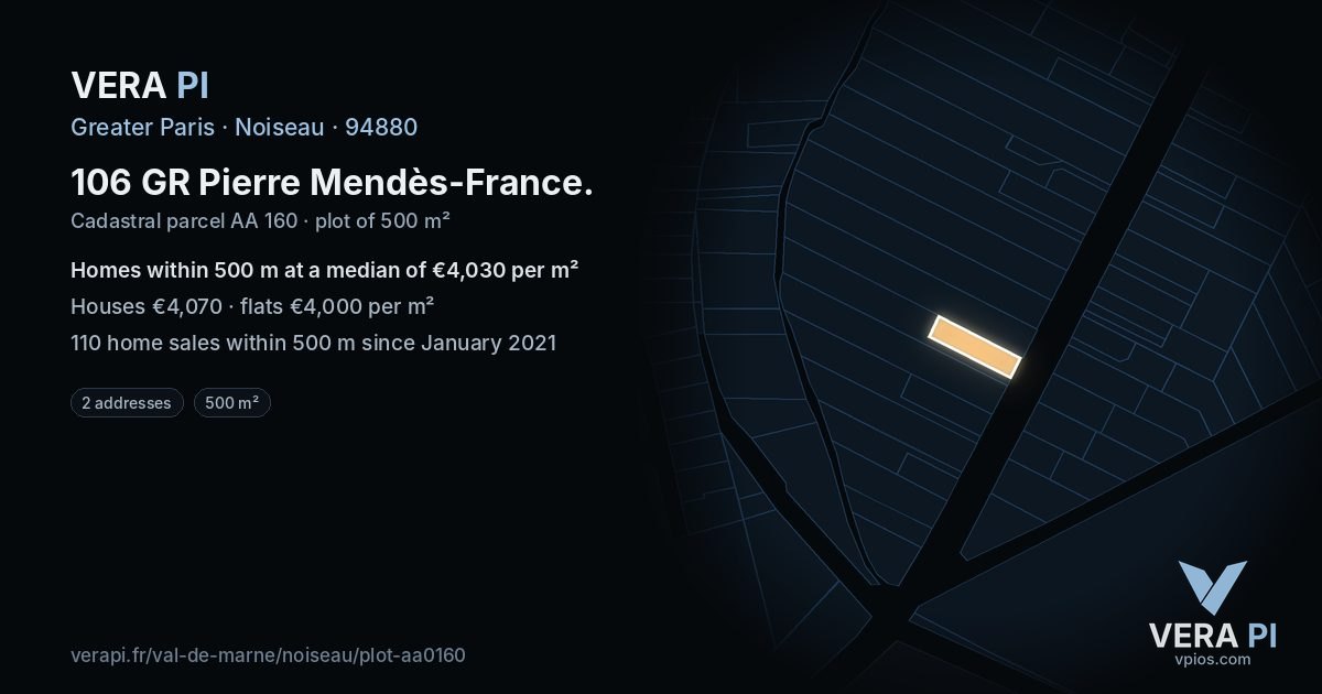106 GR Pierre Mendès-France, Noiseau at night – the plot lit, the parcels around coloured by the prices near them