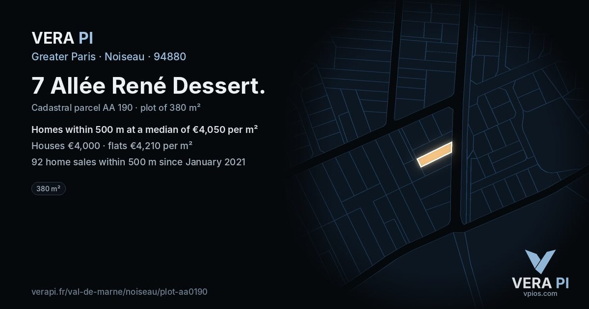 7 Allée René Dessert, Noiseau at night – the plot lit, the parcels around coloured by the prices near them