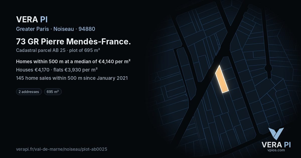 73 GR Pierre Mendès-France, Noiseau at night – the plot lit, the parcels around coloured by the prices near them
