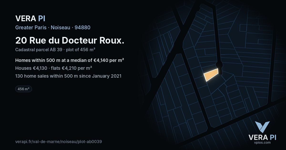 20 Rue du Docteur Roux, Noiseau at night – the plot lit, the parcels around coloured by the prices near them