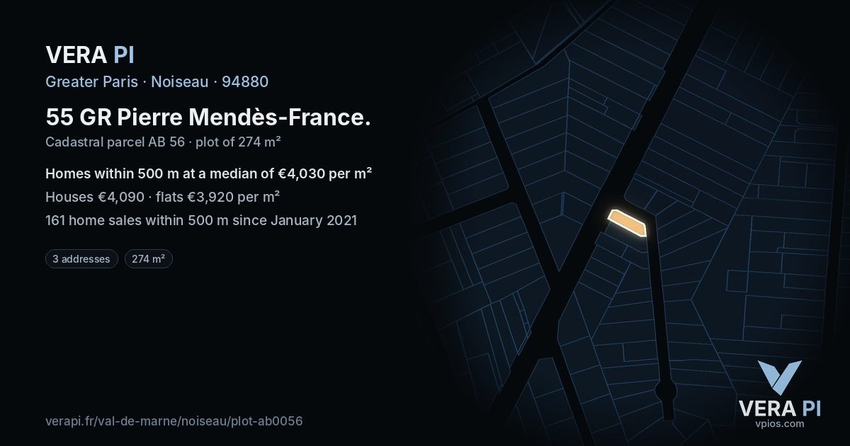 55 GR Pierre Mendès-France, Noiseau at night – the plot lit, the parcels around coloured by the prices near them