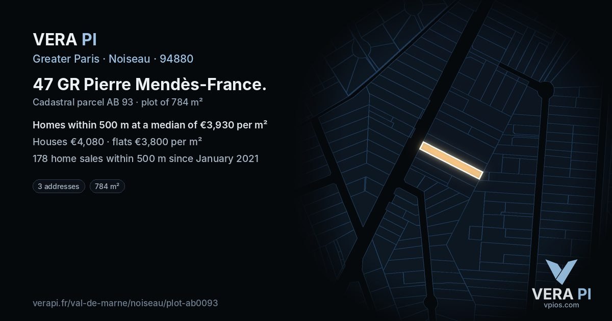 47 GR Pierre Mendès-France, Noiseau at night – the plot lit, the parcels around coloured by the prices near them