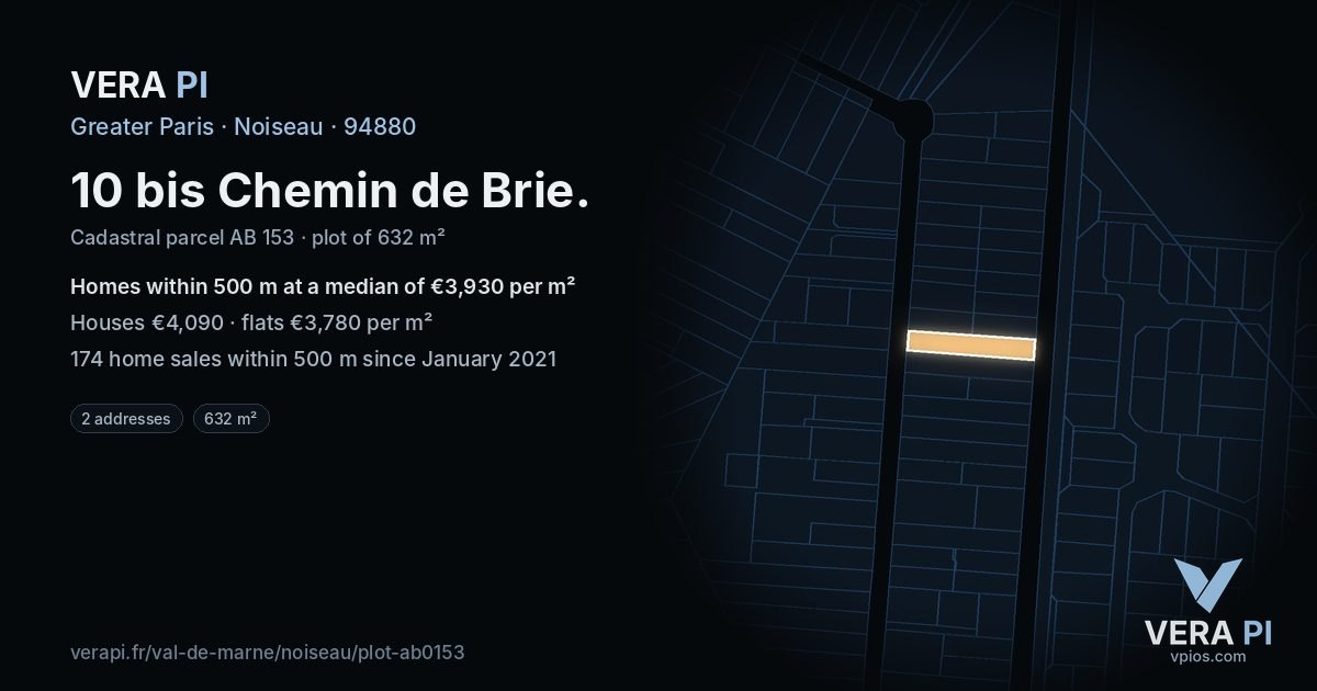 10 bis Chemin de Brie, Noiseau at night – the plot lit, the parcels around coloured by the prices near them