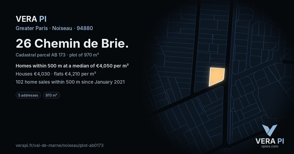 26 Chemin de Brie, Noiseau at night – the plot lit, the parcels around coloured by the prices near them