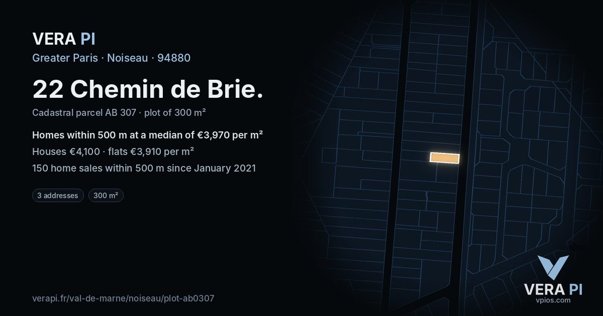 22 Chemin de Brie, Noiseau at night – the plot lit, the parcels around coloured by the prices near them
