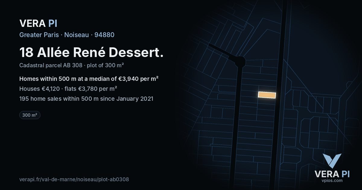 18 Allée René Dessert, Noiseau at night – the plot lit, the parcels around coloured by the prices near them