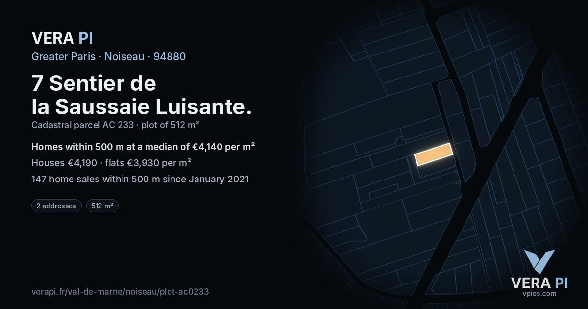 7 Sentier de la Saussaie Luisante, Noiseau at night – the plot lit, the parcels around coloured by the prices near them