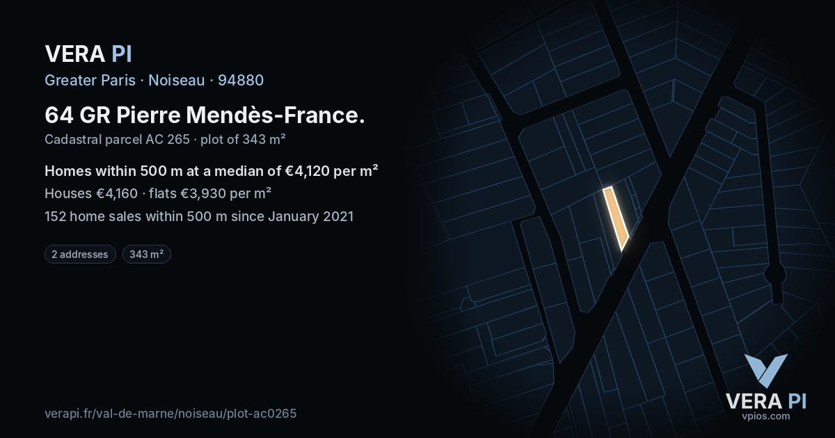 64 GR Pierre Mendès-France, Noiseau at night – the plot lit, the parcels around coloured by the prices near them