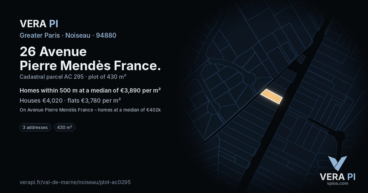 26 Avenue Pierre Mendès France, Noiseau at night – the plot lit, the parcels around coloured by the prices near them