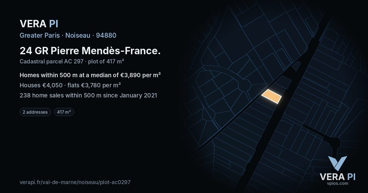 24 GR Pierre Mendès-France, Noiseau at night – the plot lit, the parcels around coloured by the prices near them