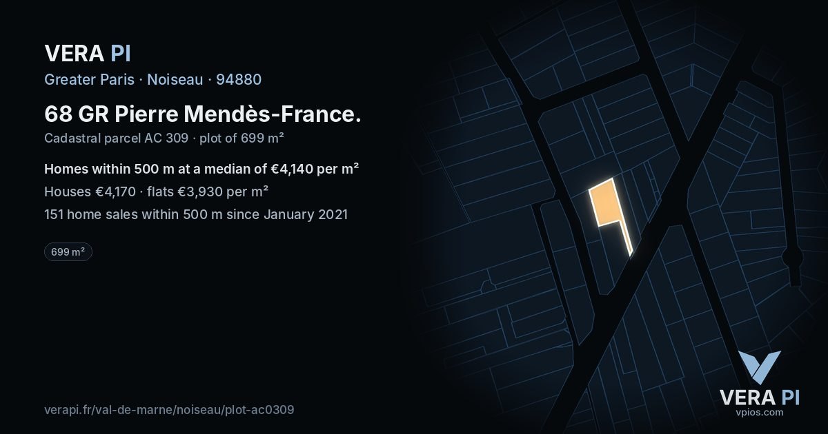 68 GR Pierre Mendès-France, Noiseau at night – the plot lit, the parcels around coloured by the prices near them