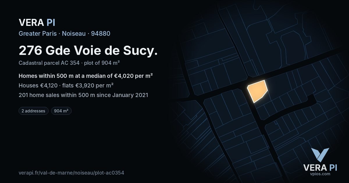 276 Gde Voie de Sucy, Noiseau at night – the plot lit, the parcels around coloured by the prices near them