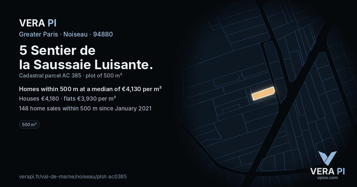 5 Sentier de la Saussaie Luisante, Noiseau at night – the plot lit, the parcels around coloured by the prices near them