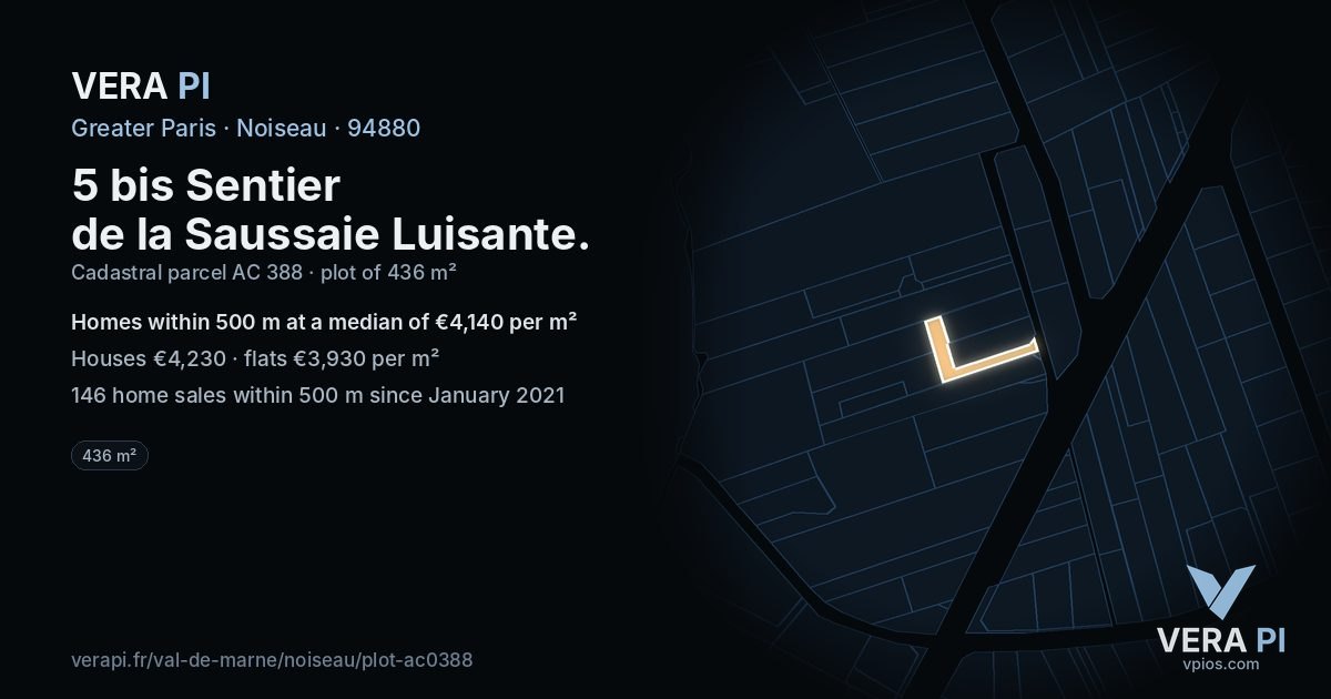 5 bis Sentier de la Saussaie Luisante, Noiseau at night – the plot lit, the parcels around coloured by the prices near them