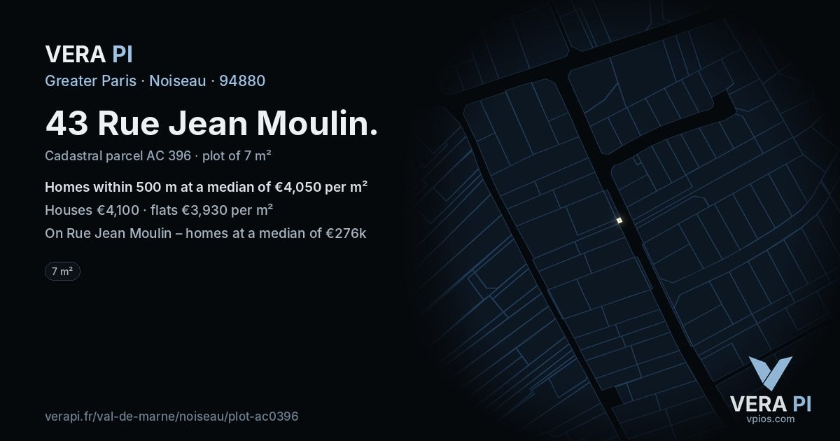 43 Rue Jean Moulin, Noiseau at night – the plot lit, the parcels around coloured by the prices near them