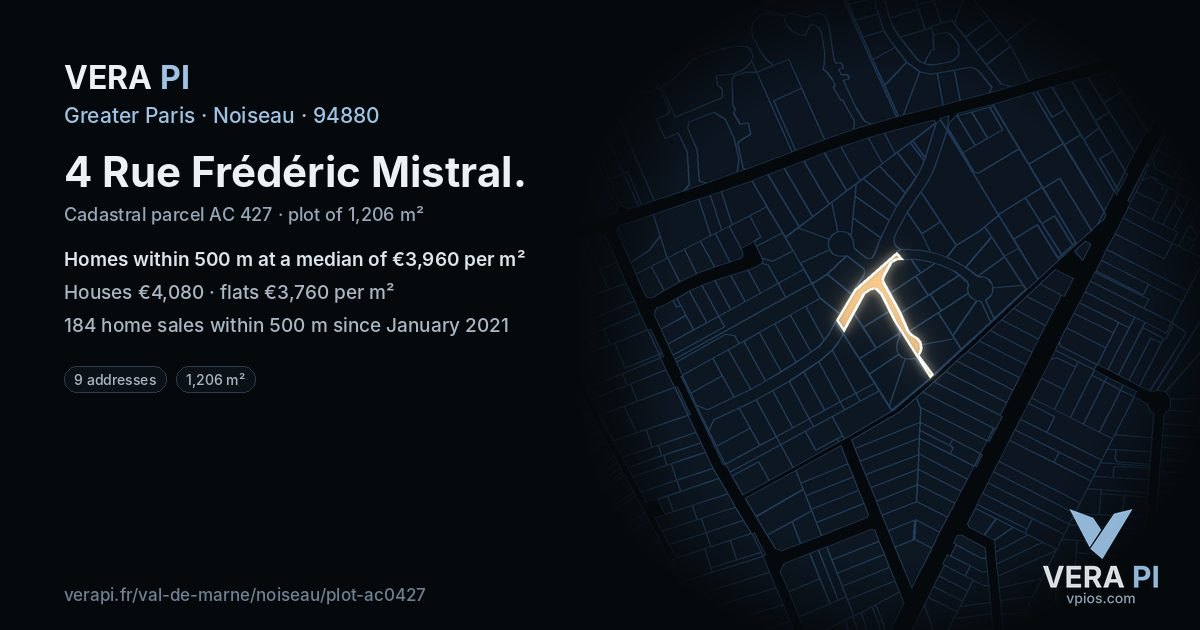 4 Rue Frédéric Mistral, Noiseau at night – the plot lit, the parcels around coloured by the prices near them