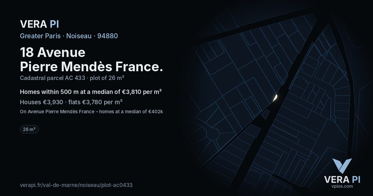 18 Avenue Pierre Mendès France, Noiseau at night – the plot lit, the parcels around coloured by the prices near them