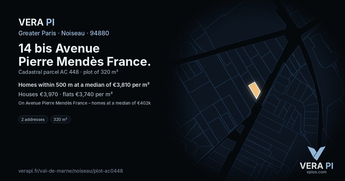 14 bis Avenue Pierre Mendès France, Noiseau at night – the plot lit, the parcels around coloured by the prices near them