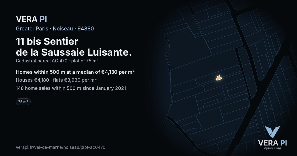 11 bis Sentier de la Saussaie Luisante, Noiseau at night – the plot lit, the parcels around coloured by the prices near them