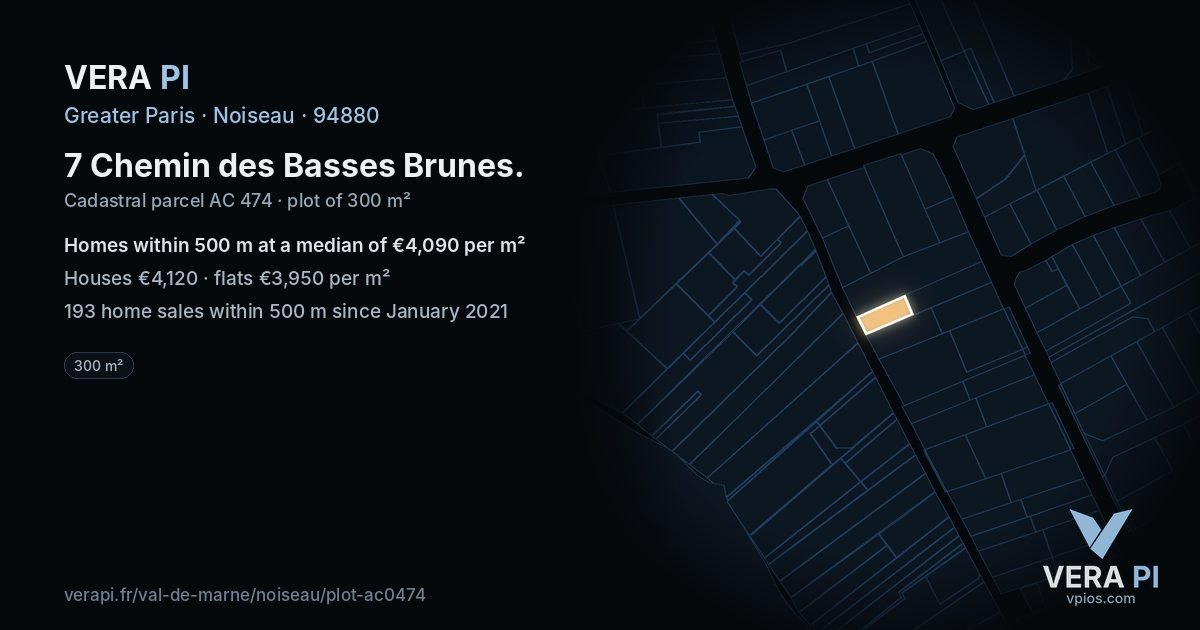 7 Chemin des Basses Brunes, Noiseau at night – the plot lit, the parcels around coloured by the prices near them