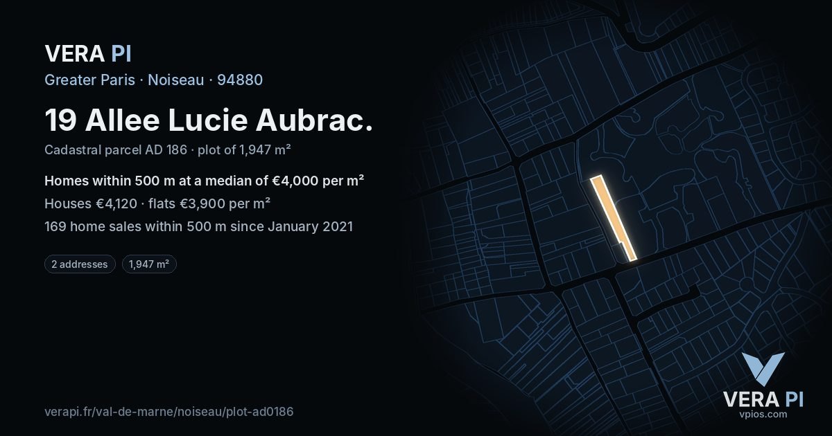 19 Allee Lucie Aubrac, Noiseau at night – the plot lit, the parcels around coloured by the prices near them