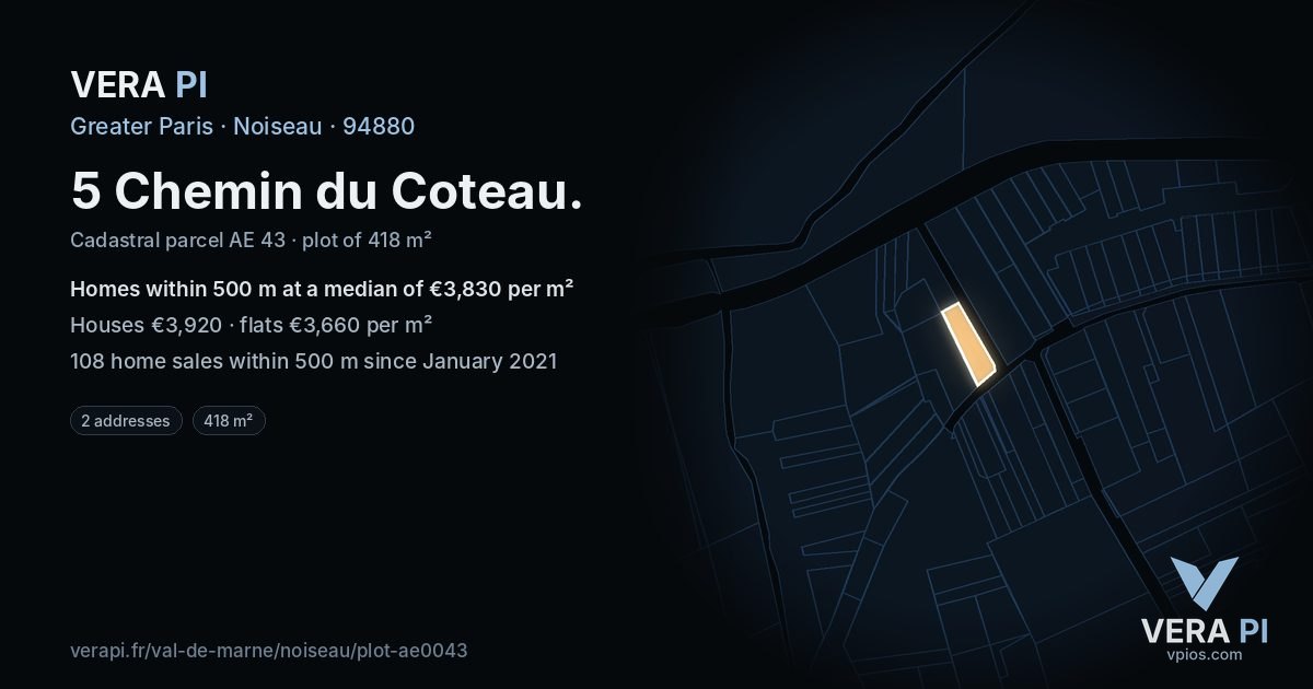 5 Chemin du Coteau, Noiseau at night – the plot lit, the parcels around coloured by the prices near them