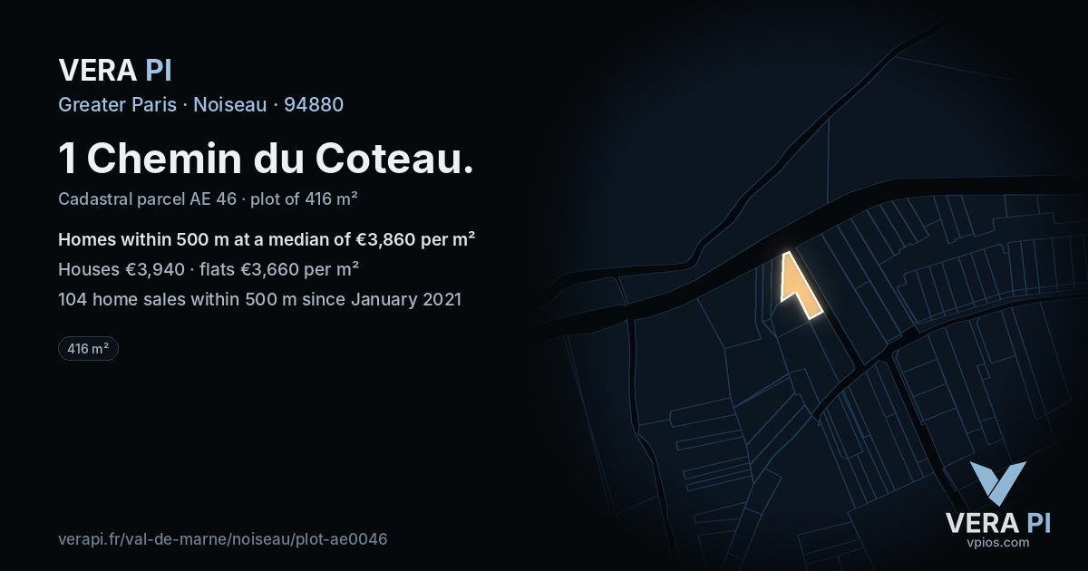 1 Chemin du Coteau, Noiseau at night – the plot lit, the parcels around coloured by the prices near them