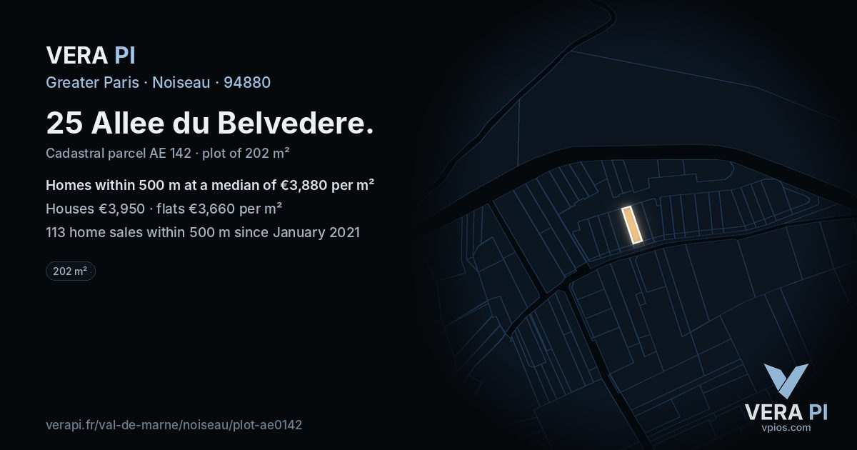 25 Allee du Belvedere, Noiseau at night – the plot lit, the parcels around coloured by the prices near them