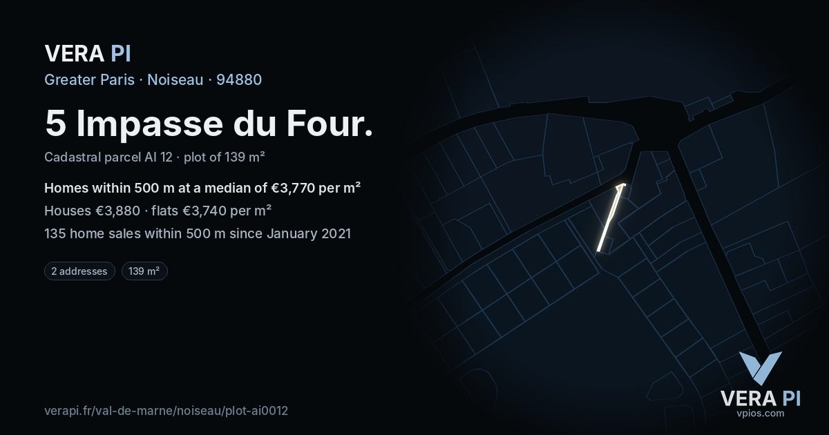 5 Impasse du Four, Noiseau at night – the plot lit, the parcels around coloured by the prices near them