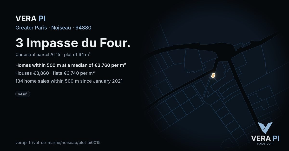 3 Impasse du Four, Noiseau at night – the plot lit, the parcels around coloured by the prices near them