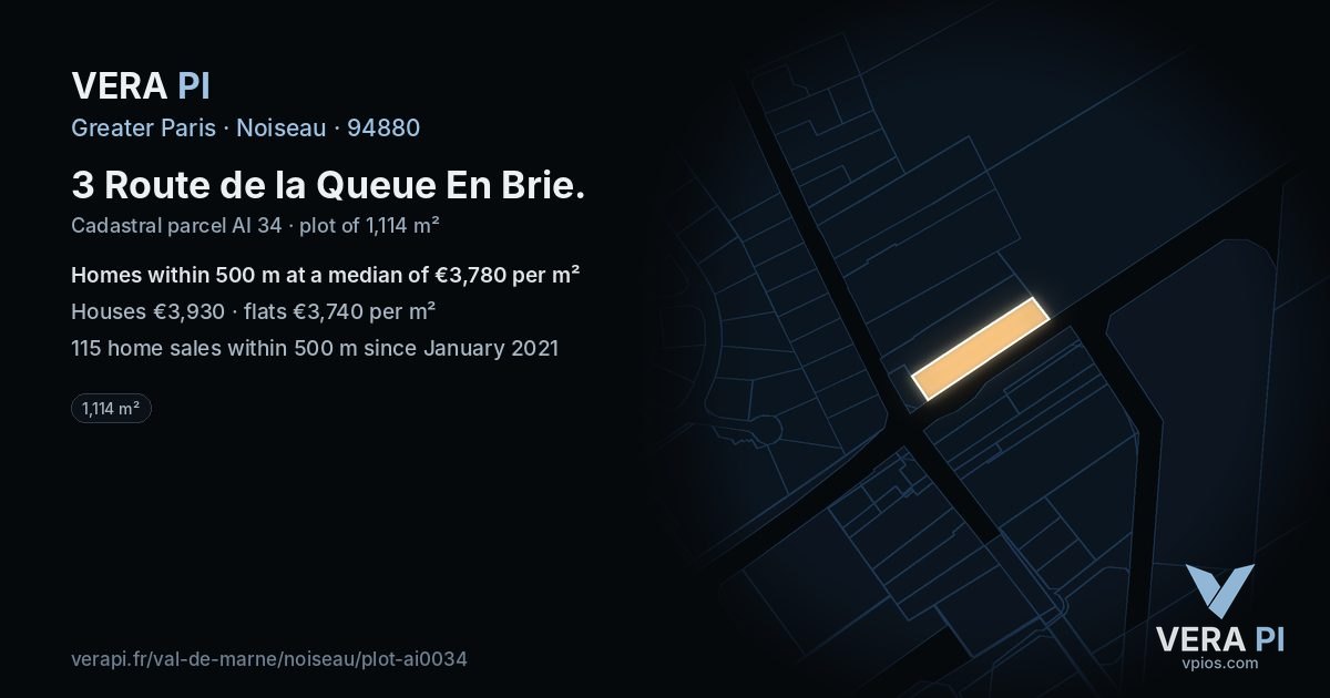 3 Route de la Queue En Brie, Noiseau at night – the plot lit, the parcels around coloured by the prices near them