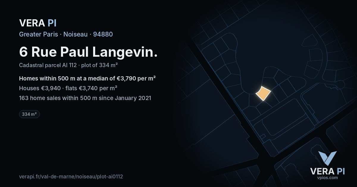 6 Rue Paul Langevin, Noiseau at night – the plot lit, the parcels around coloured by the prices near them