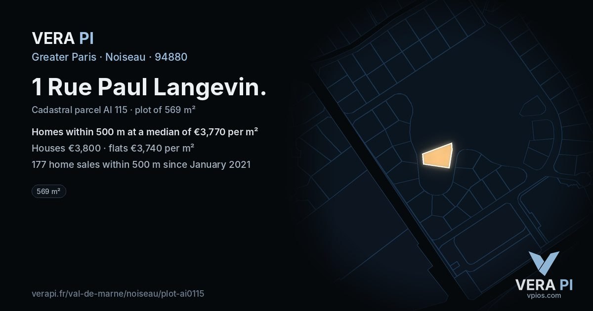 1 Rue Paul Langevin, Noiseau at night – the plot lit, the parcels around coloured by the prices near them
