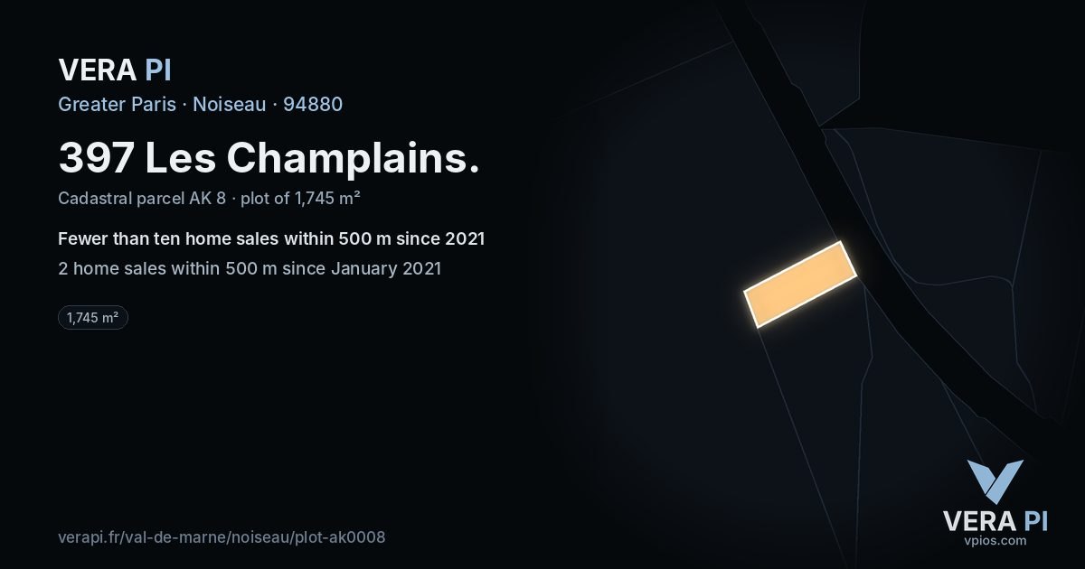 397 Les Champlains, Noiseau at night – the plot lit, the parcels around coloured by the prices near them