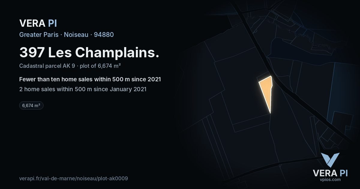 397 Les Champlains, Noiseau at night – the plot lit, the parcels around coloured by the prices near them