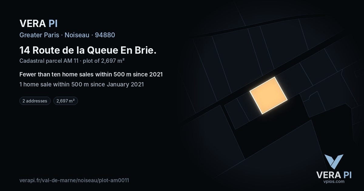 14 Route de la Queue En Brie, Noiseau at night – the plot lit, the parcels around coloured by the prices near them
